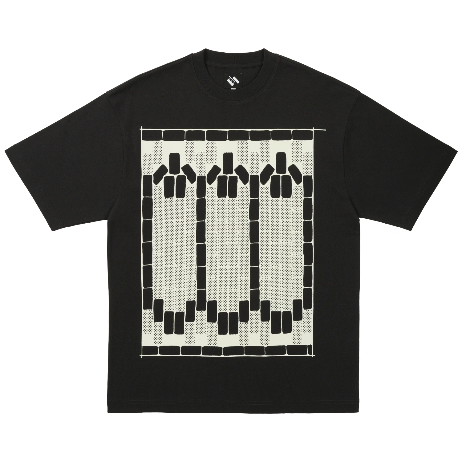 The Trilogy Tapes Tetris Teeth T-Shirt Black front view in a white background