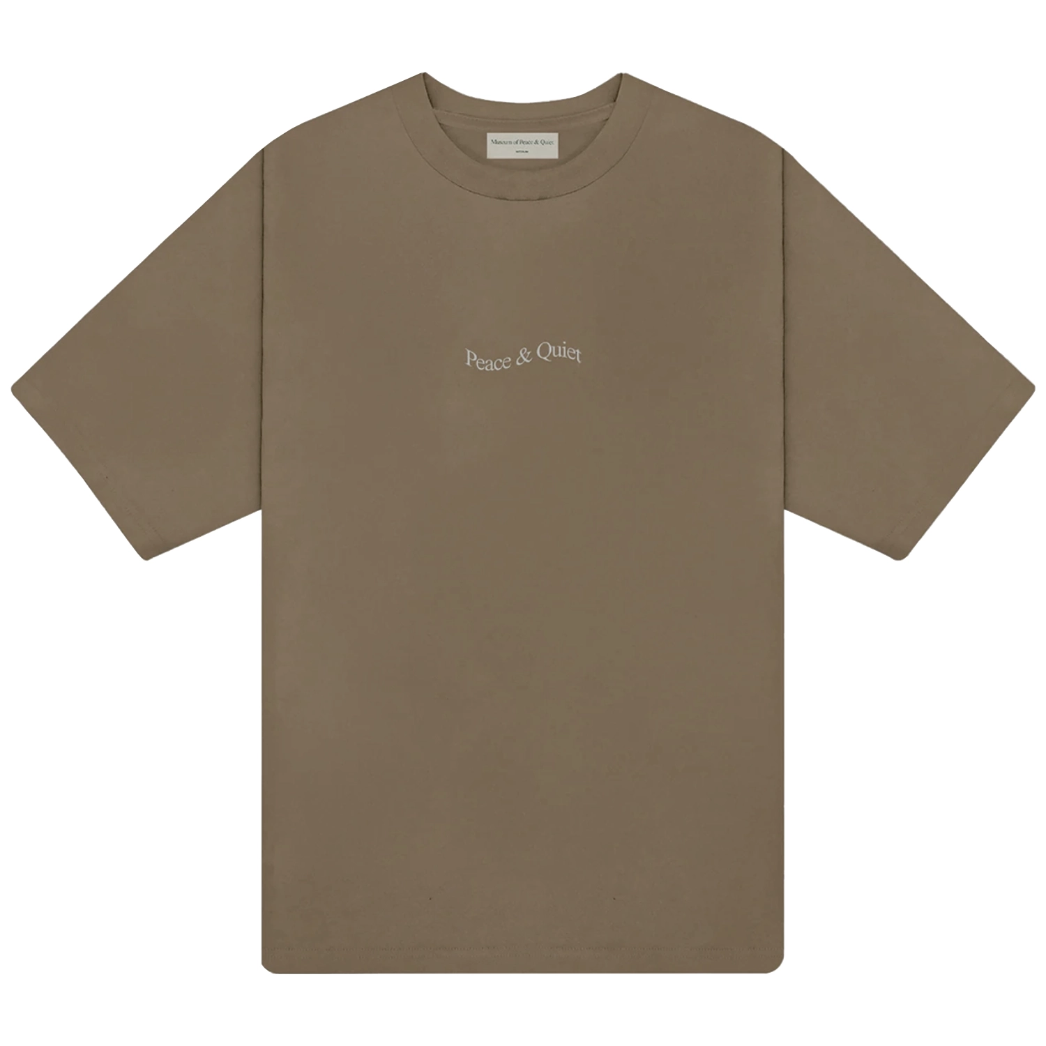 Museum of Peace and Quiet Wordmark T-Shirt Coffee front view in a white background