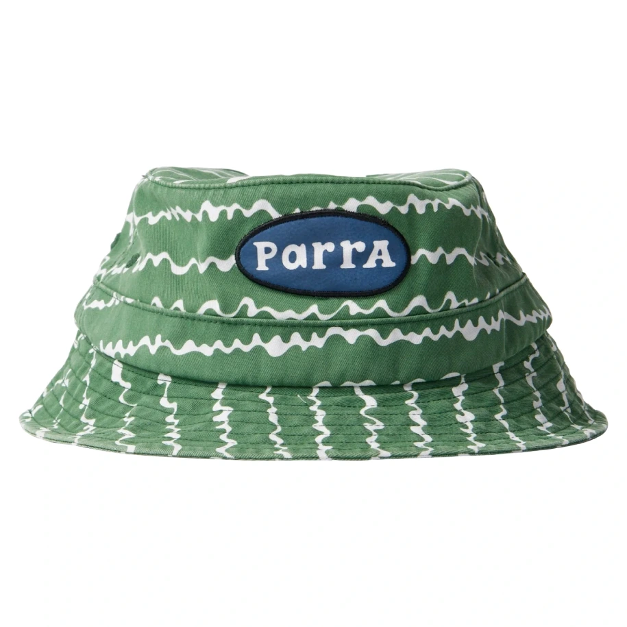 by Parra Broken Waves Bucket Hat Washed Green front view in a white background