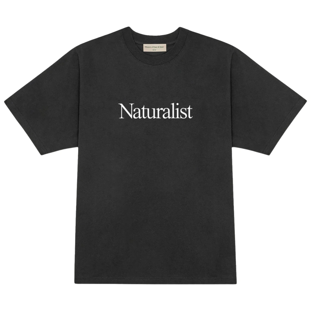 Museum of Peace and Quiet Naturalist T-Shirt Black front view in a white background