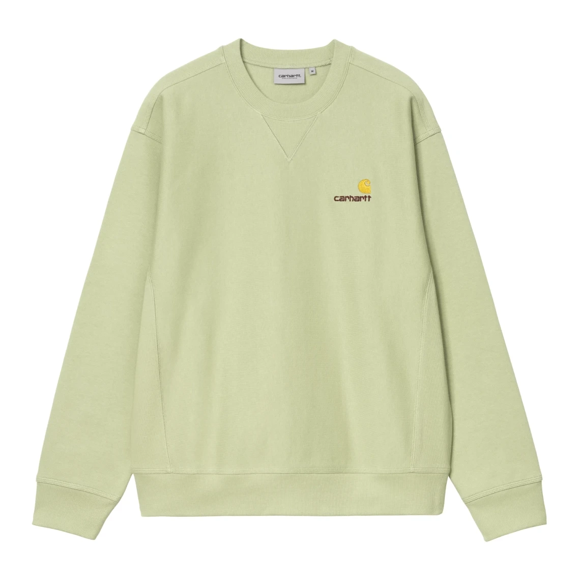 Carhartt WIP American Script Sweat Pale Olive front view in a white background