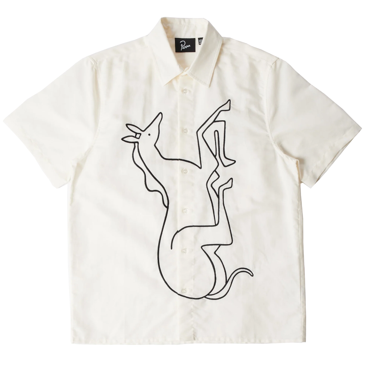 by Parra Vertical Horse Short Sleeve Shirt Off White front view in a white background