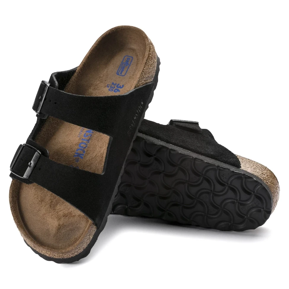 Birkenstock Arizona Soft Footbed Black top and bottom view in a white background