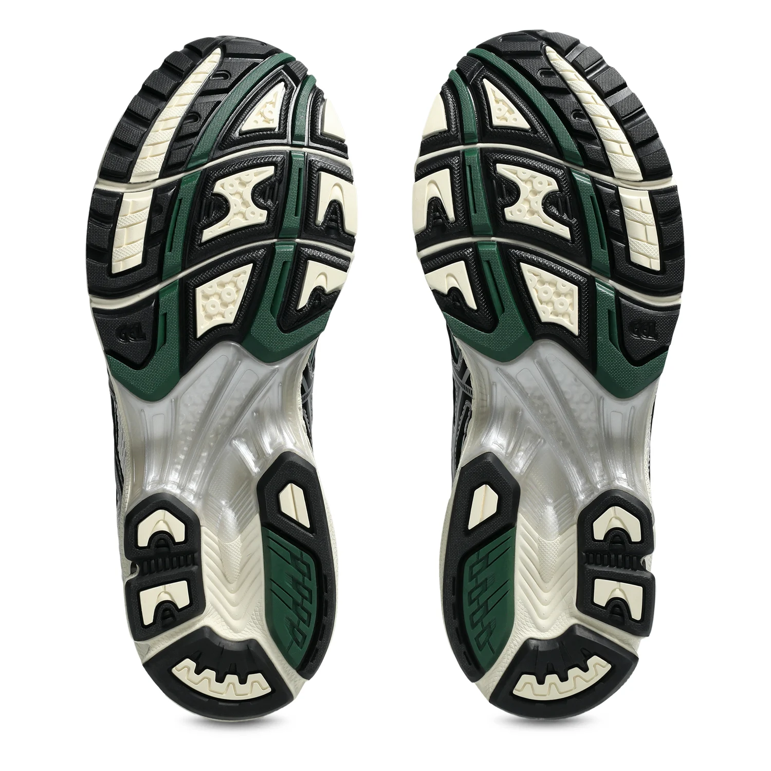 Asics Nimbus 10.1 Cream/Grove bottom view in a white background