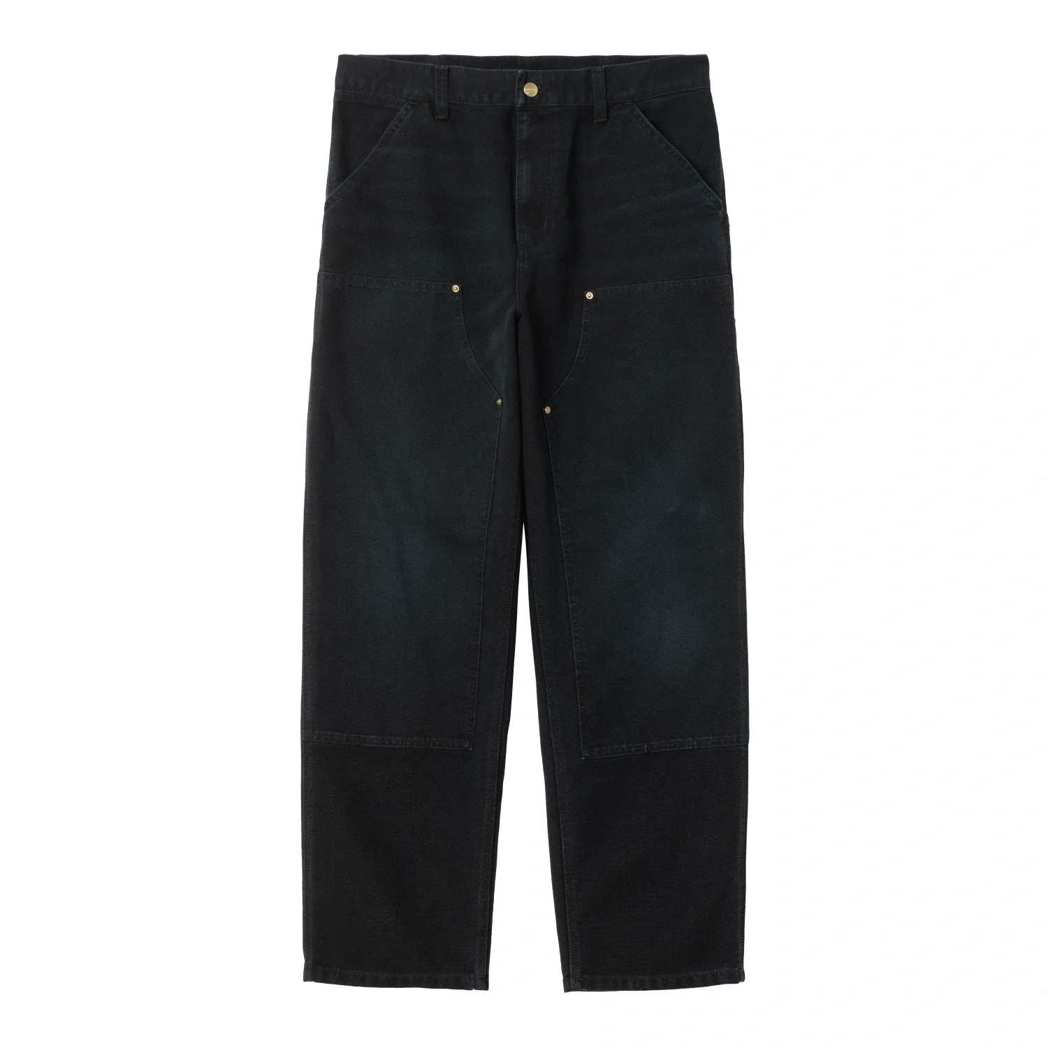 Carhartt WIP Double Knee Pant Black Stone Washed front view in a white background