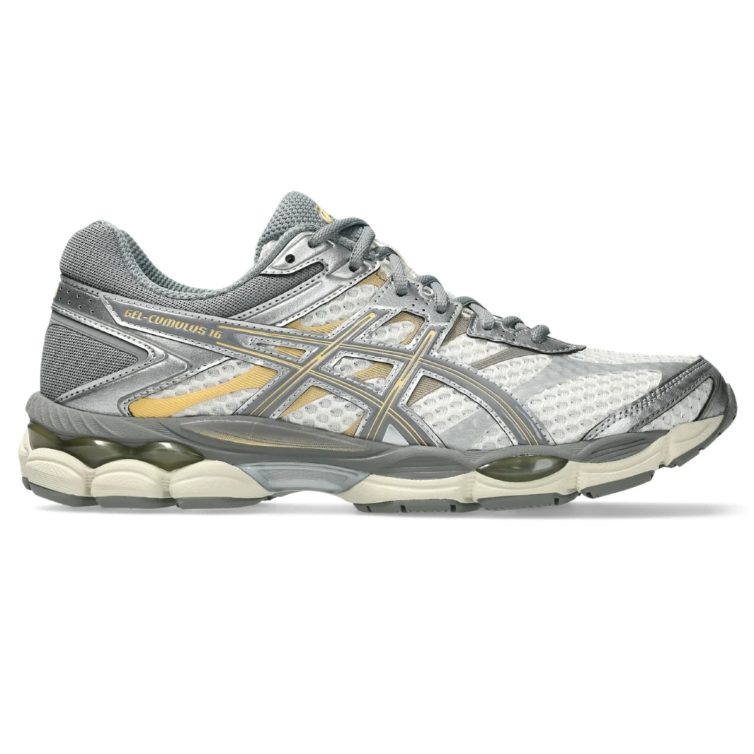 Asics GEL Cumulus 16 Cream/Clay Grey side view in a white background