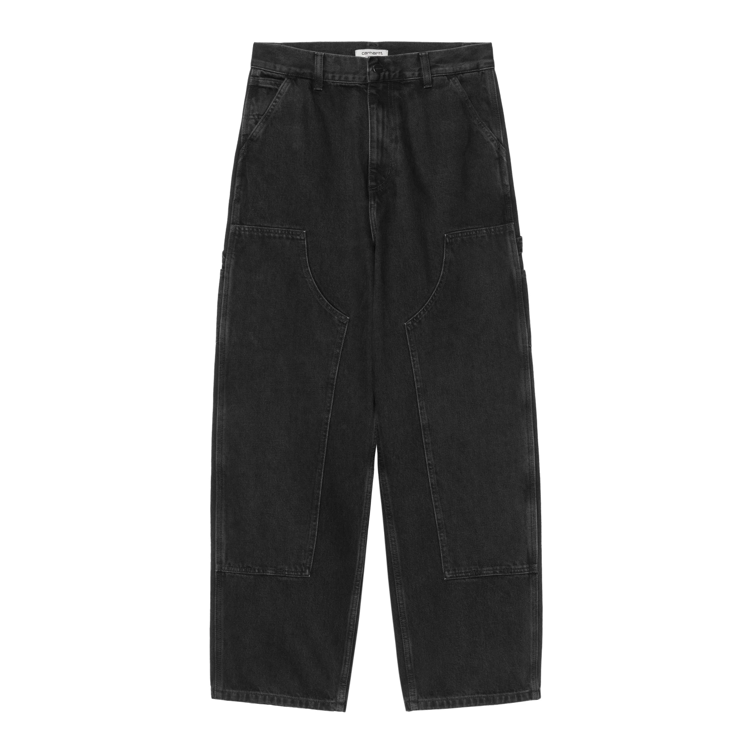 Carhartt WIP W' Brandon Double Knee Pant in Black Stone Washed front view in a white background