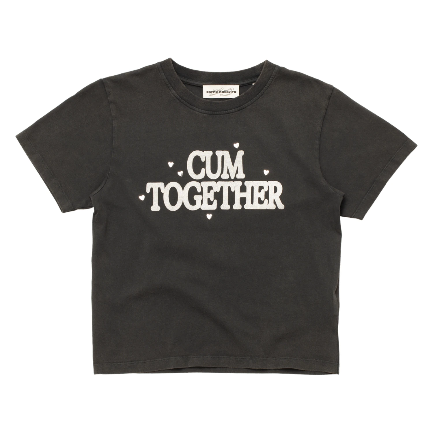 Carne Bollente Love Together T-shirt Off-Black front view in a white background