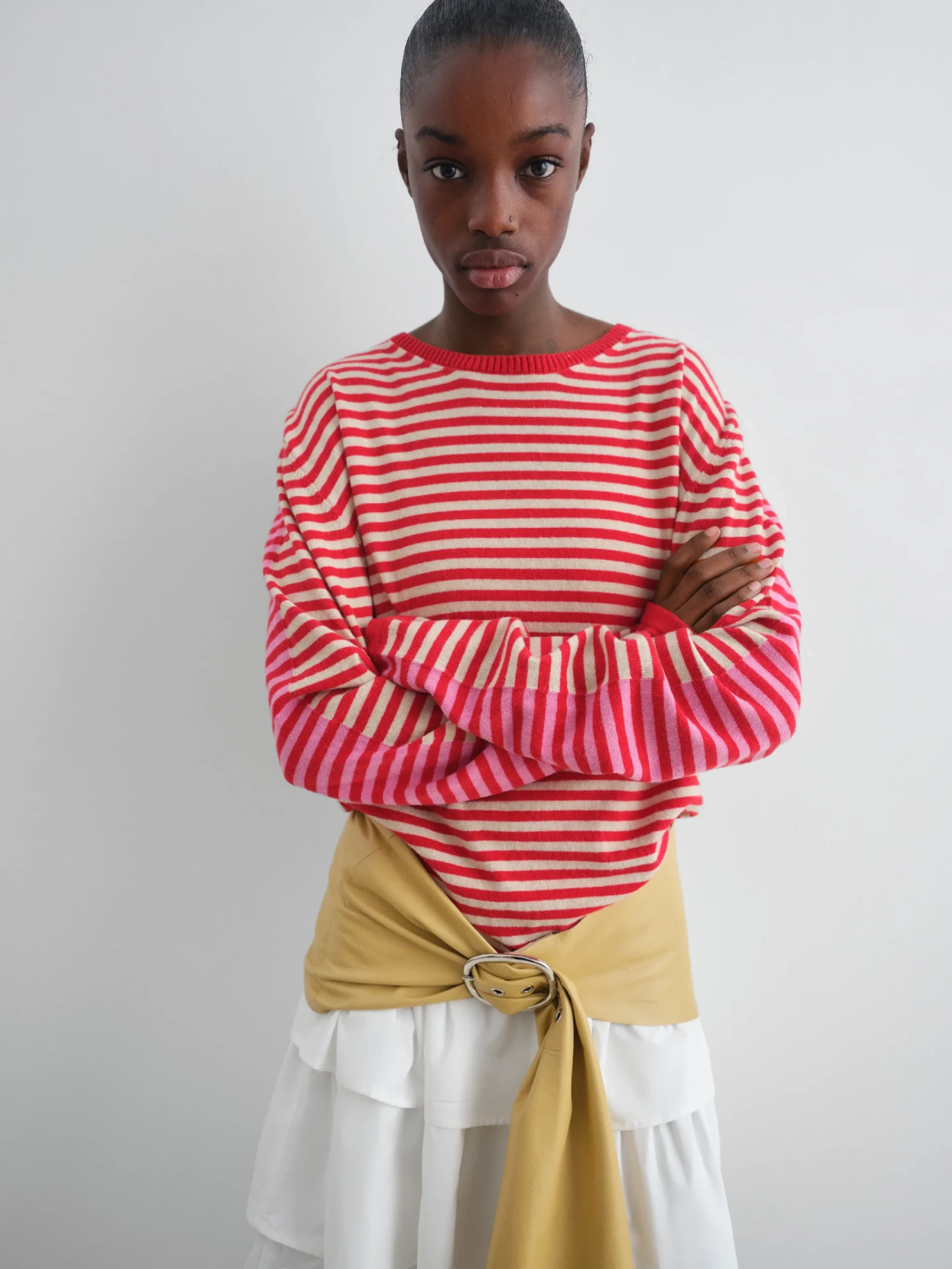 Gimaguas Diego Stripes Jumper Pink/Red front view on model