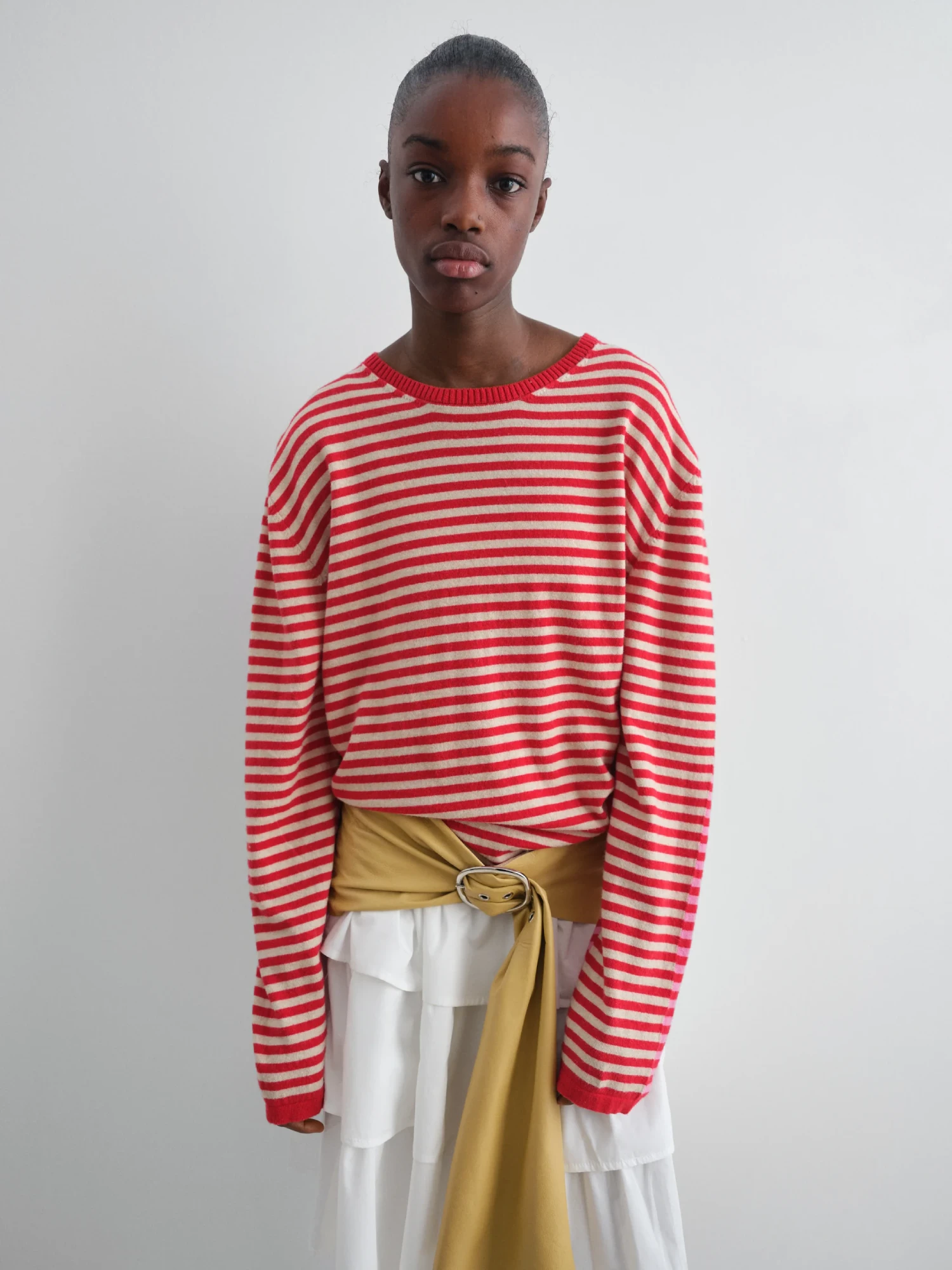 Gimaguas Diego Stripes Jumper Pink/Red front view on model