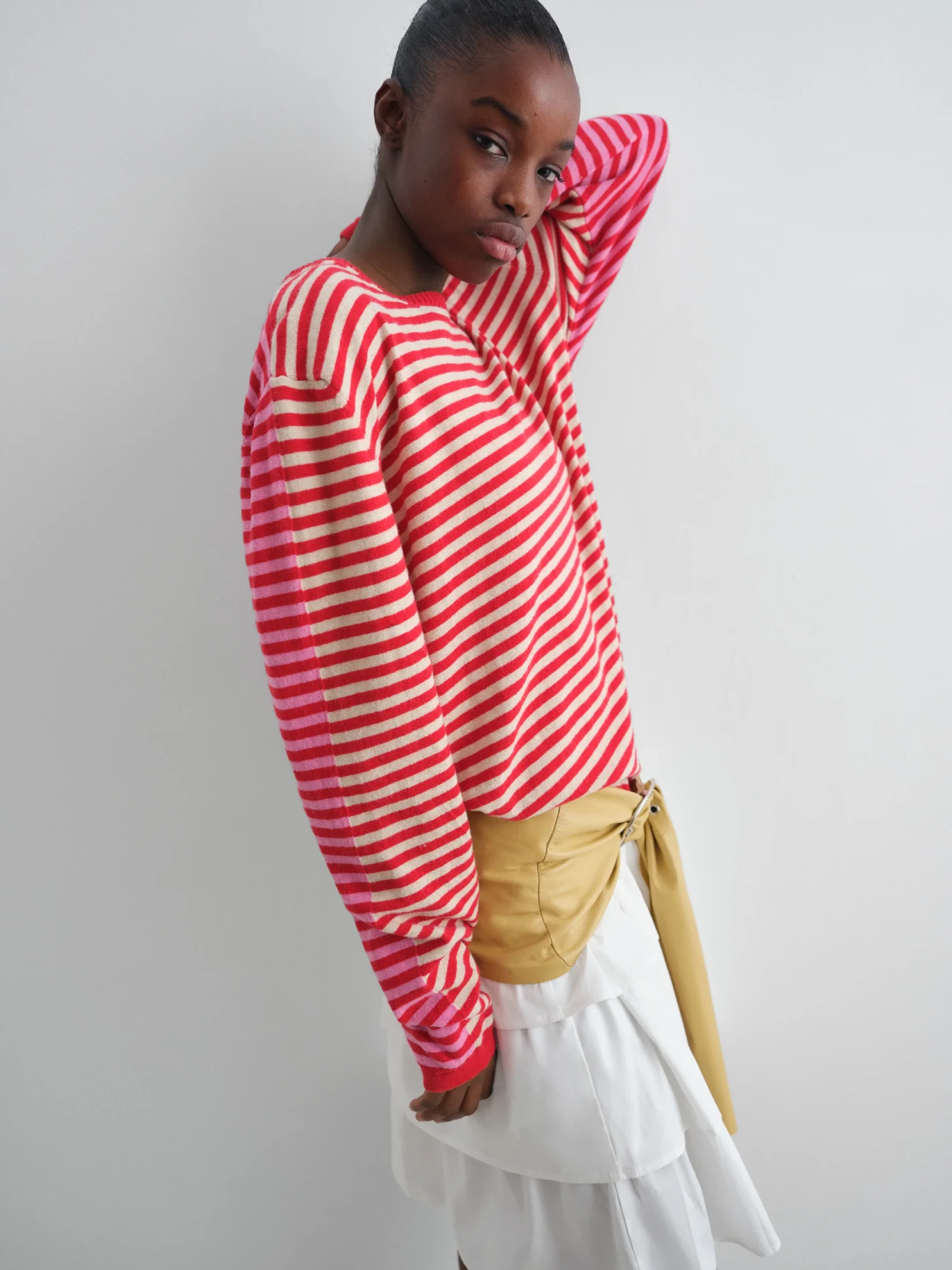 Gimaguas Diego Stripes Jumper Pink/Red side view on model