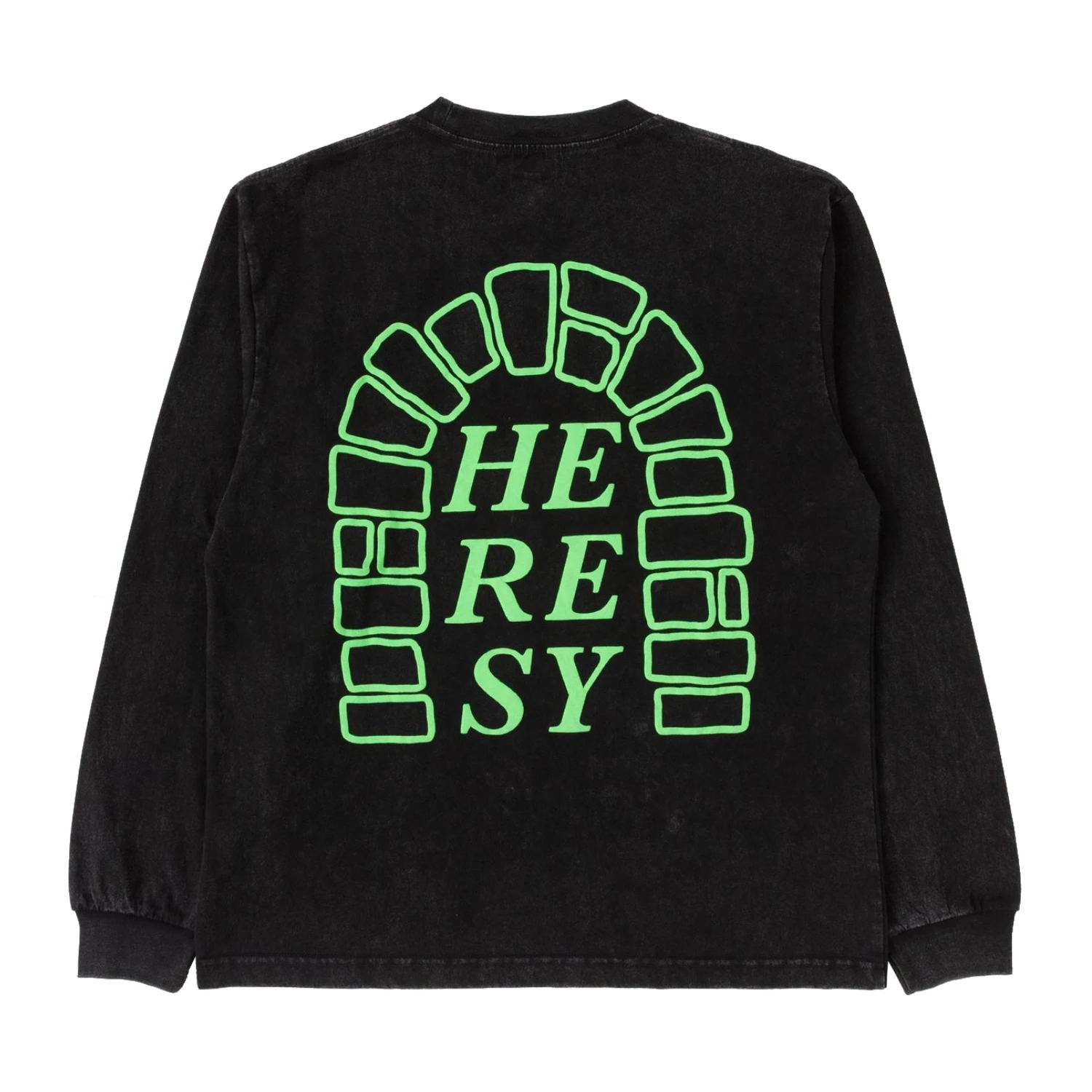 Heresy Arch Long Sleeve T-Shirt Ash back view in a white background