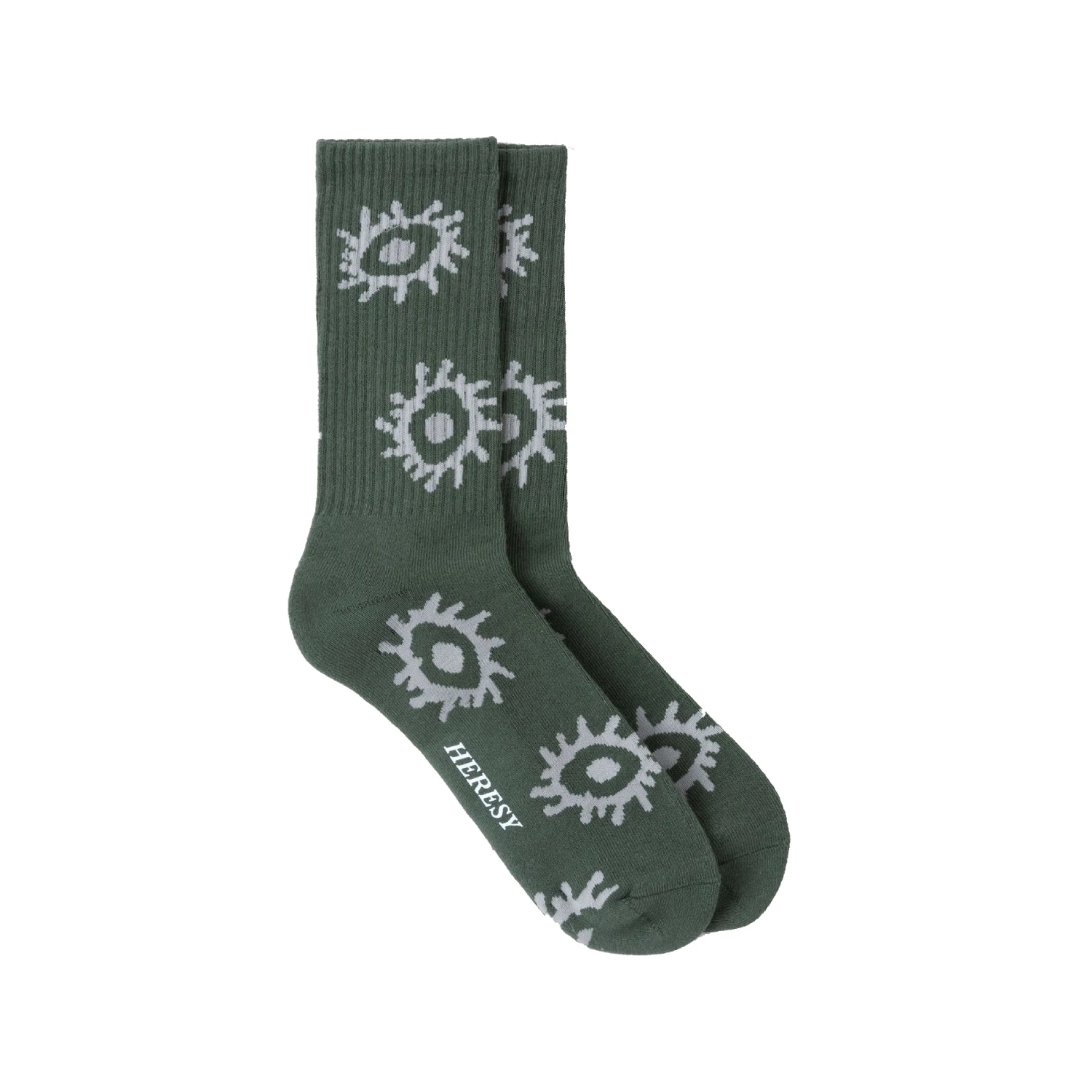 Heresy Spore Socks in a white background