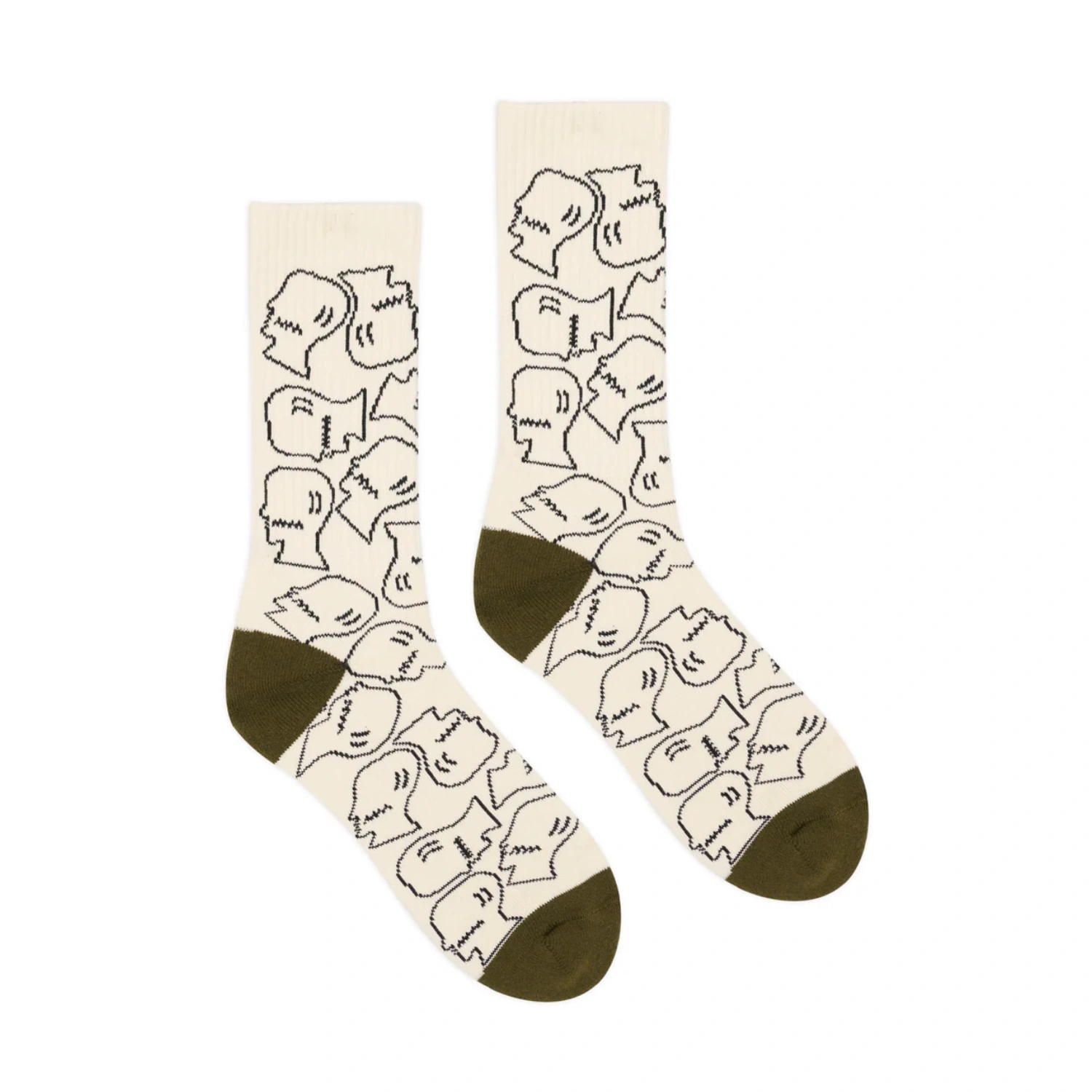 Brain Dead Logohead Socks Cream side view in a white background
