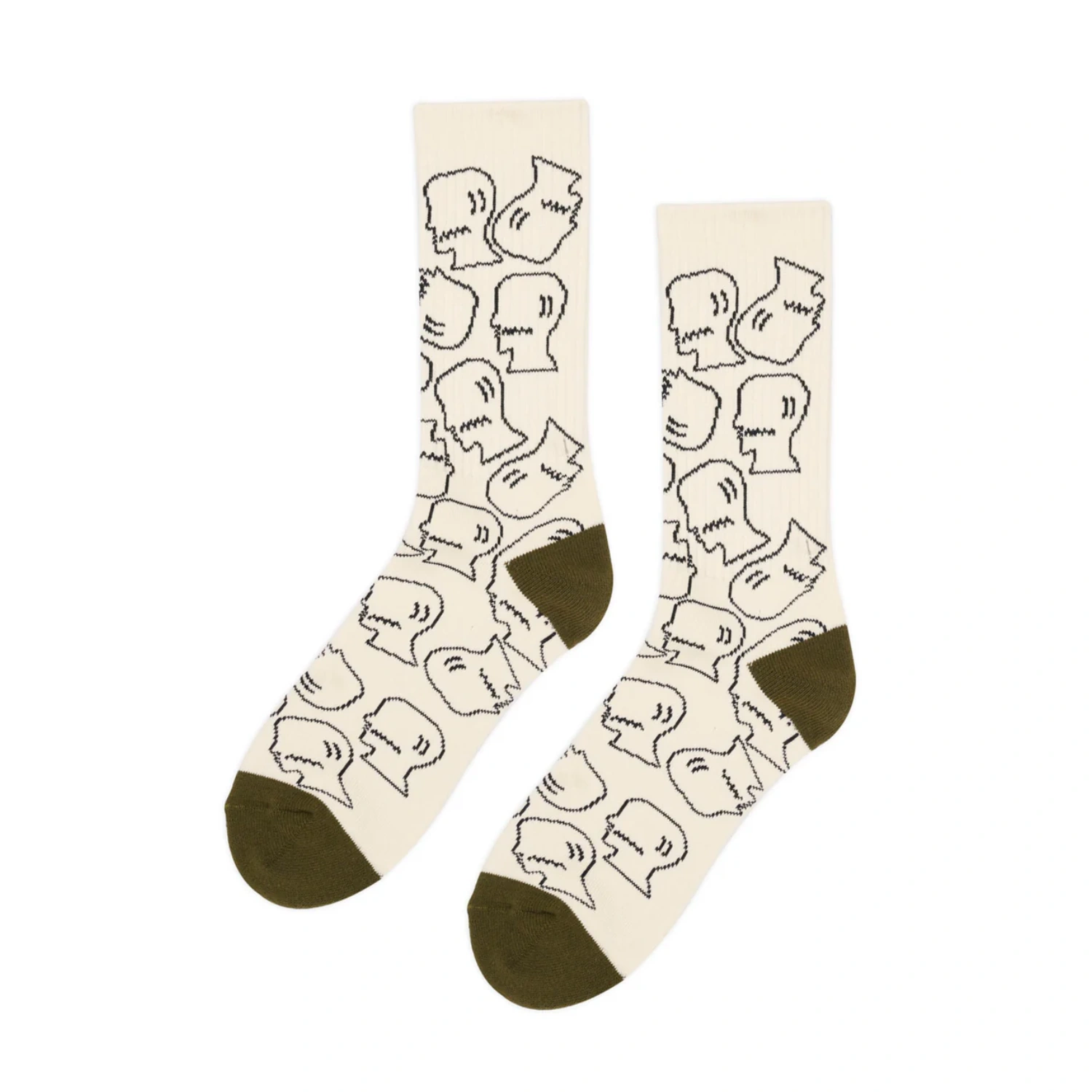 Brain Dead Logohead Socks Cream side view in a white background