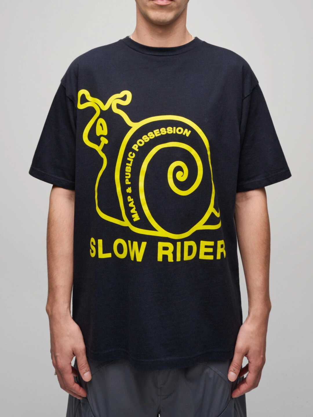 Public Possession + MAAP Slow Rider T-Shirt Navy on model