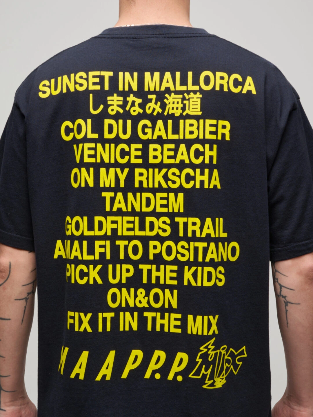 Public Possession + MAAP Slow Rider T-Shirt Navy back view on model