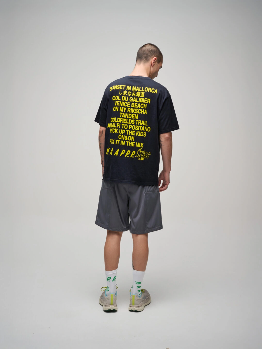 Public Possession + MAAP Slow Rider T-Shirt Navy back view on model