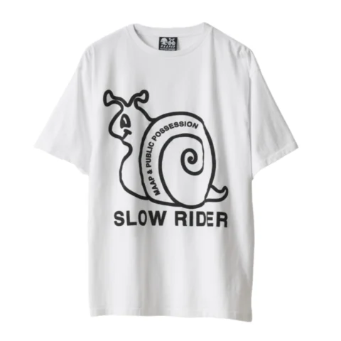 Public Possession + MAAP Slow Rider T-Shirt White front view in a white background