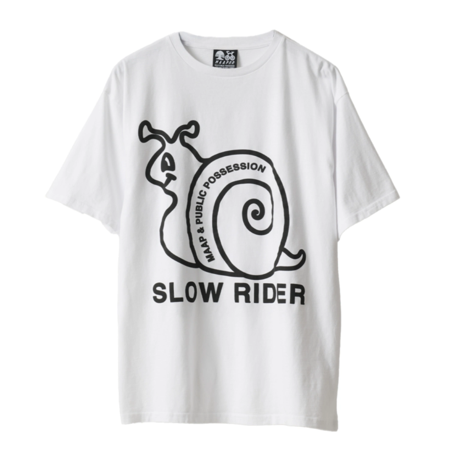 Public Possession + MAAP Slow Rider T-Shirt White front view in a white background