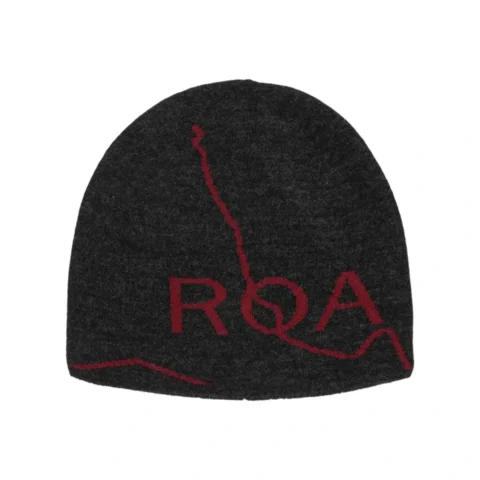 ROA Logo Wool Beanie Anthracite front view in a white background