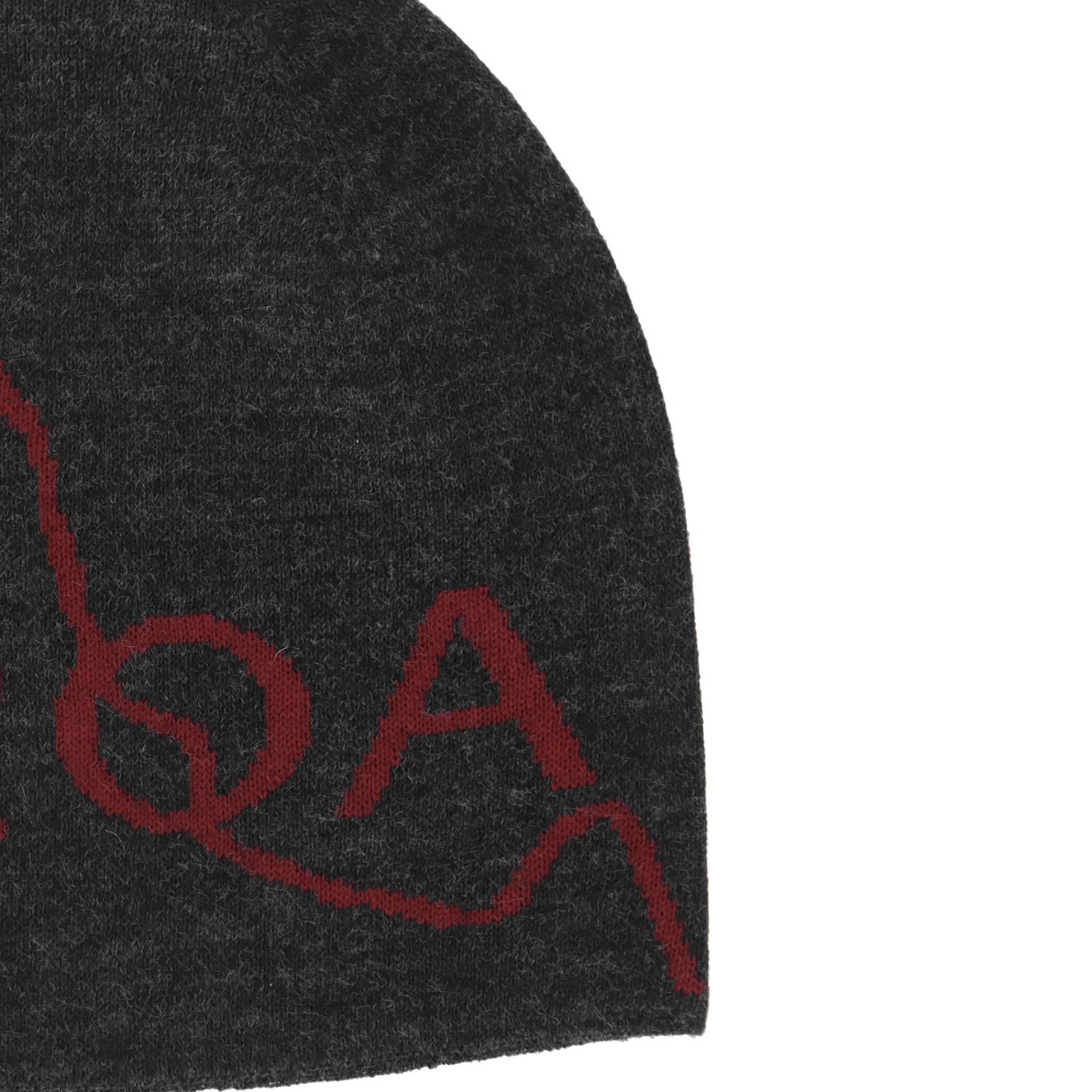 ROA Logo Wool Beanie Anthracite front view detail in a white background