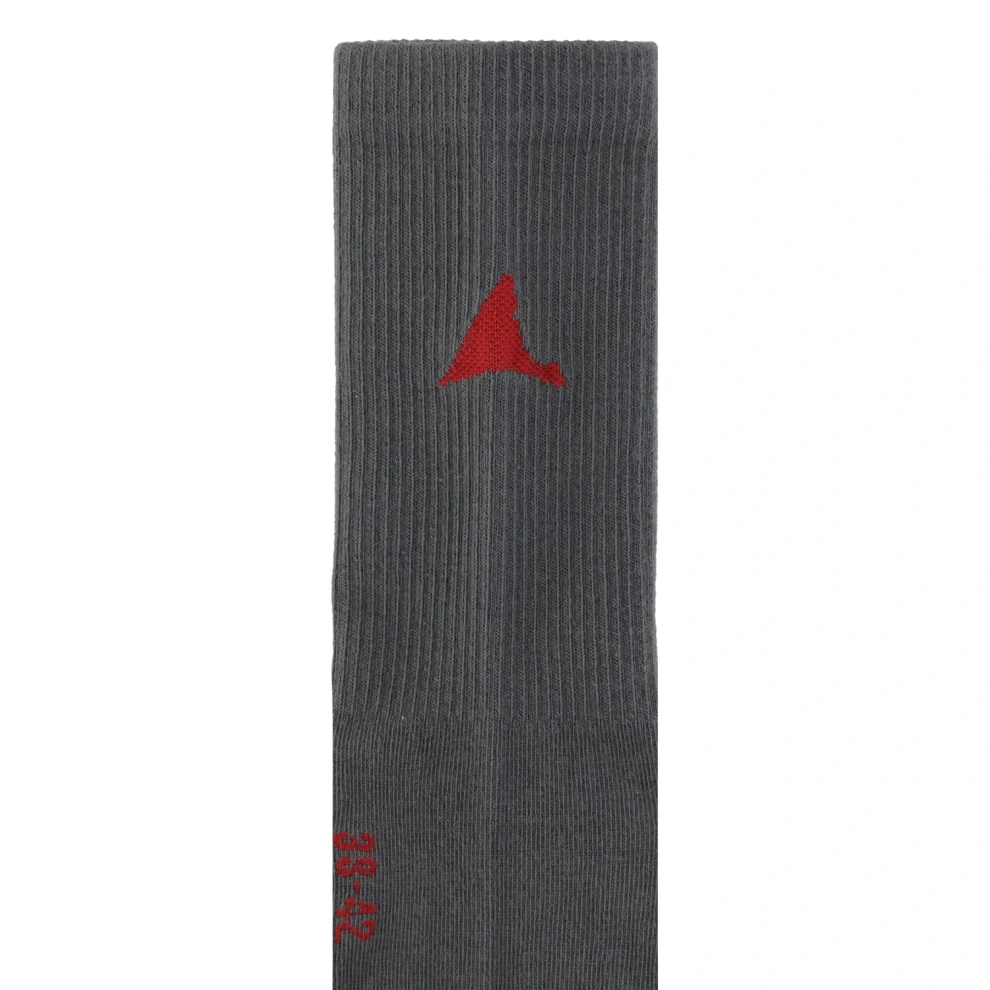 ROA logo biofill socks grey front view logo detail in a white background