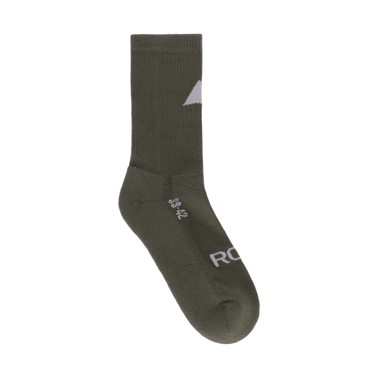 ROA logo biofill socks dark green side view in a white background