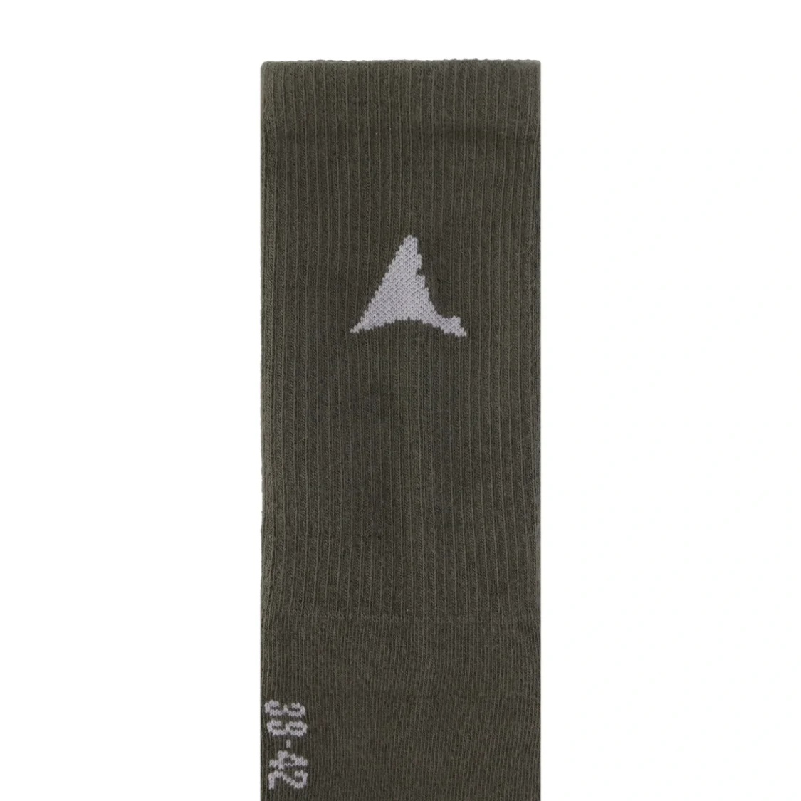 ROA logo biofill socks dark green front view logo detail in a white background