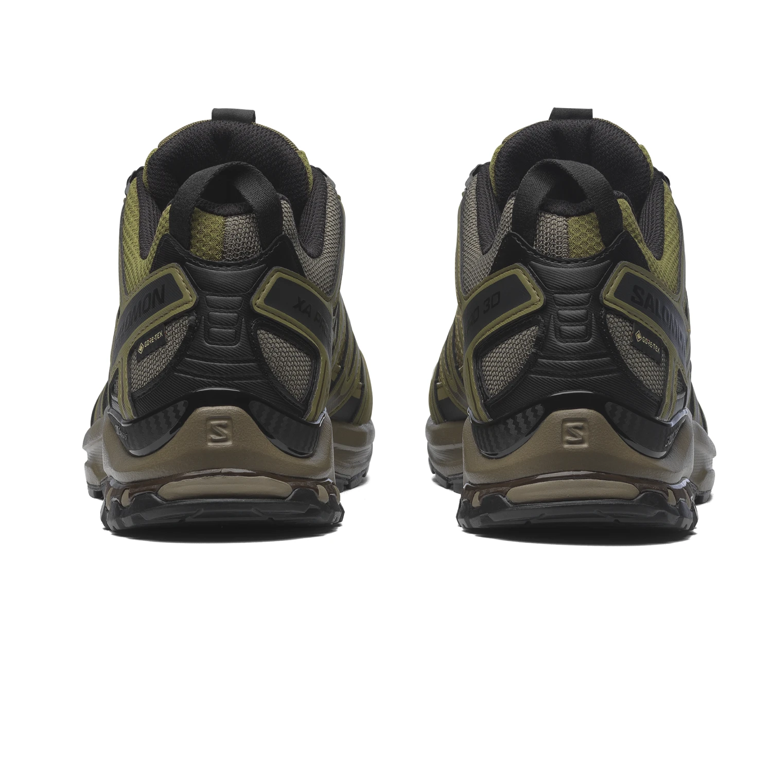 Salomon XA PRO 3D GTX Olive Night/Black/Delicioso back view in a white background