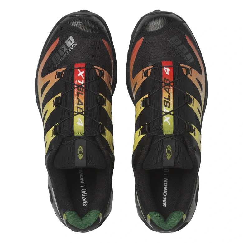 Salomon XT 4 OG Black/Asphalt/Eden top view in a white bakground