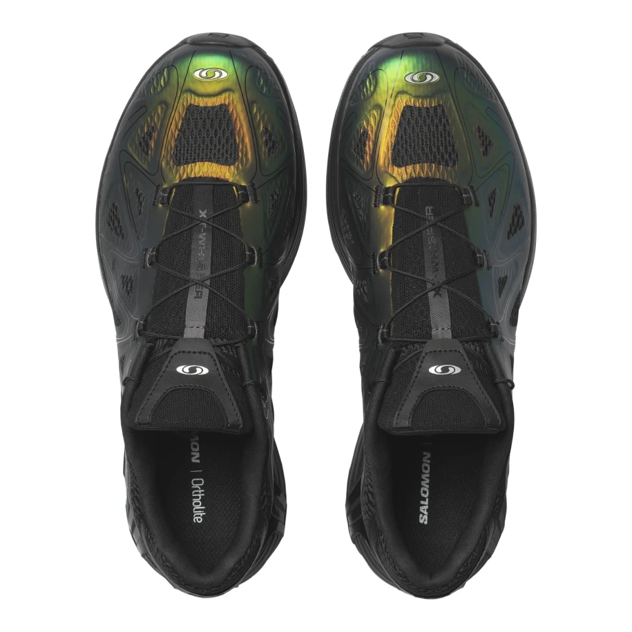 Salomon XT-Whisper Void Black/Black/Silver Metallic X top view in a white background