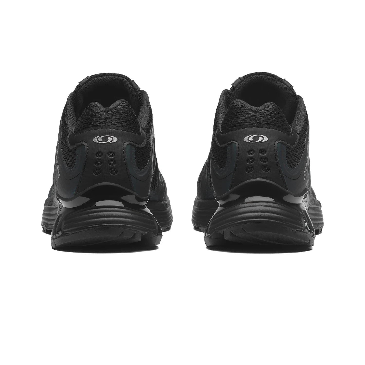 Salomon XT-Whisper Void Black/Black/Silver Metallic X back view in a white background