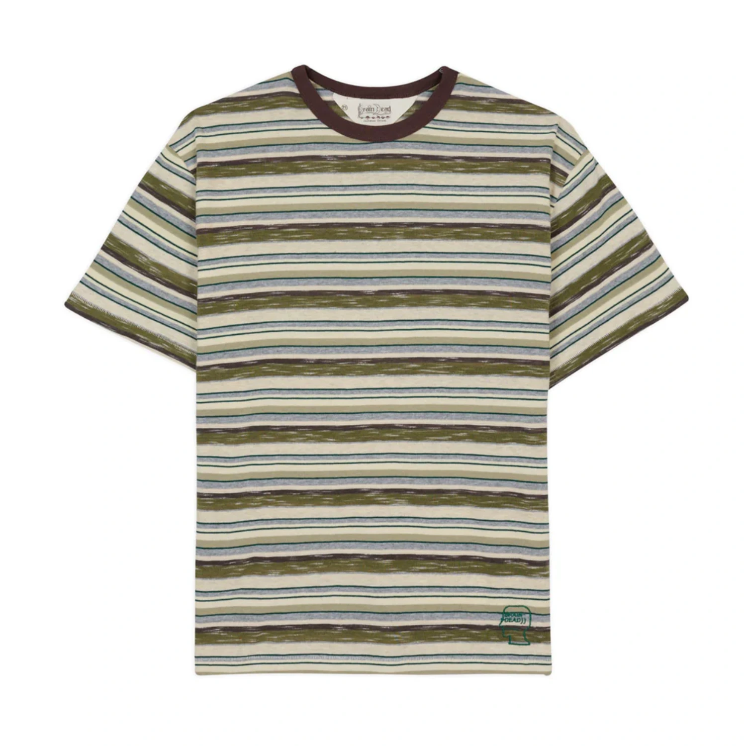 Brain Dead Toni Stripe T-Shirt Olive/Multi front view in a white background