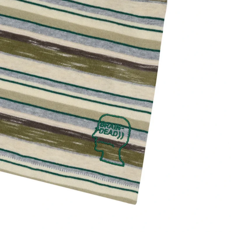 Brain Dead Toni Stripe T-Shirt Olive/Multi front view detail in a white background