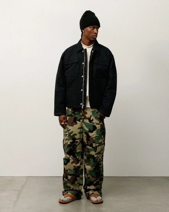 stussy utility jacket black on model