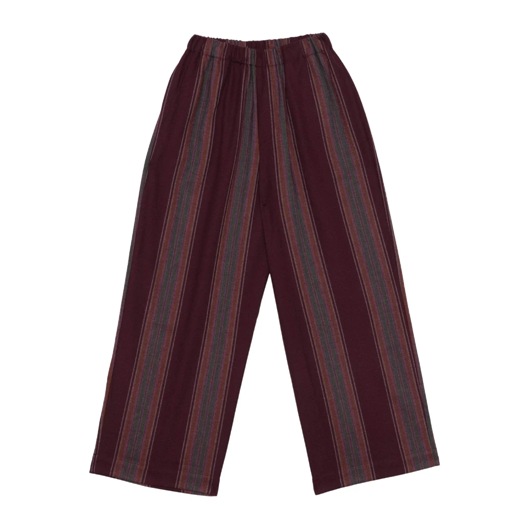Baserange Claude Pants Maroon Stripe front view in a white background