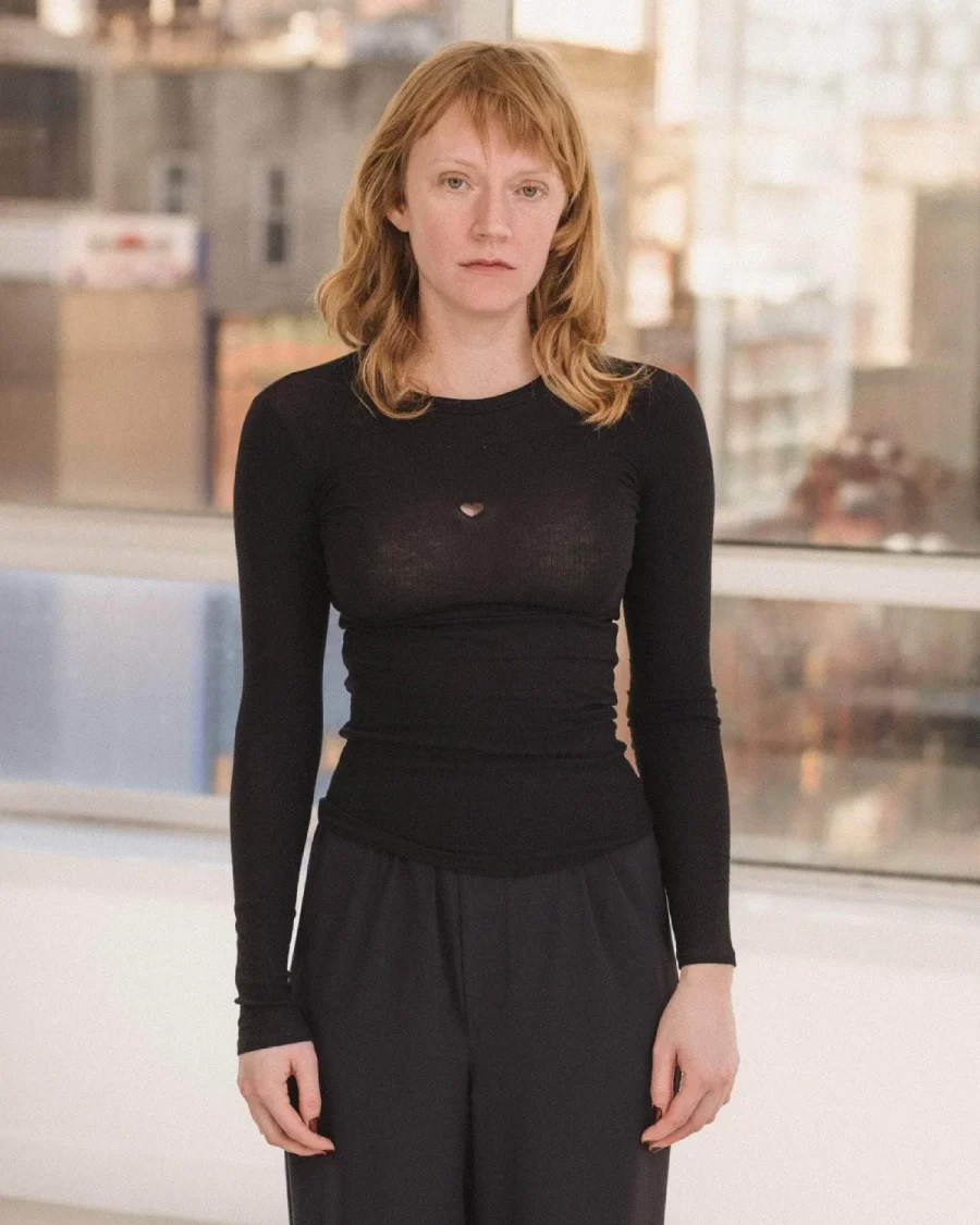 Baserange Heart Long Sleeve Tee Black front view on model