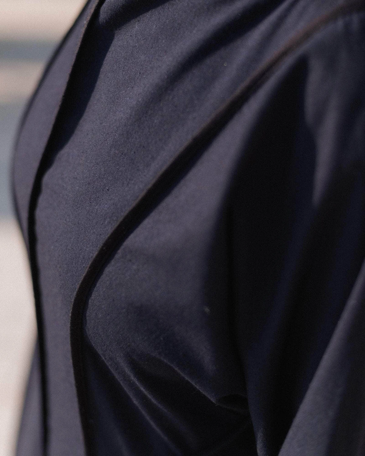 Baserange Nika Dress Dama Navy front view detail on model