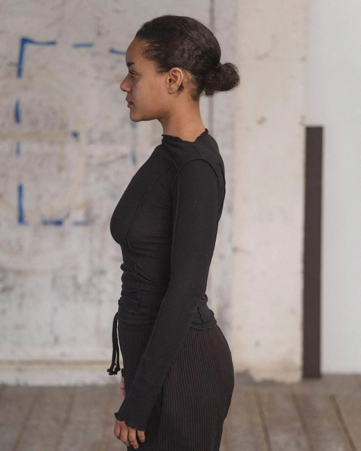 Baserange Omato Long Sleeve Black side view on model