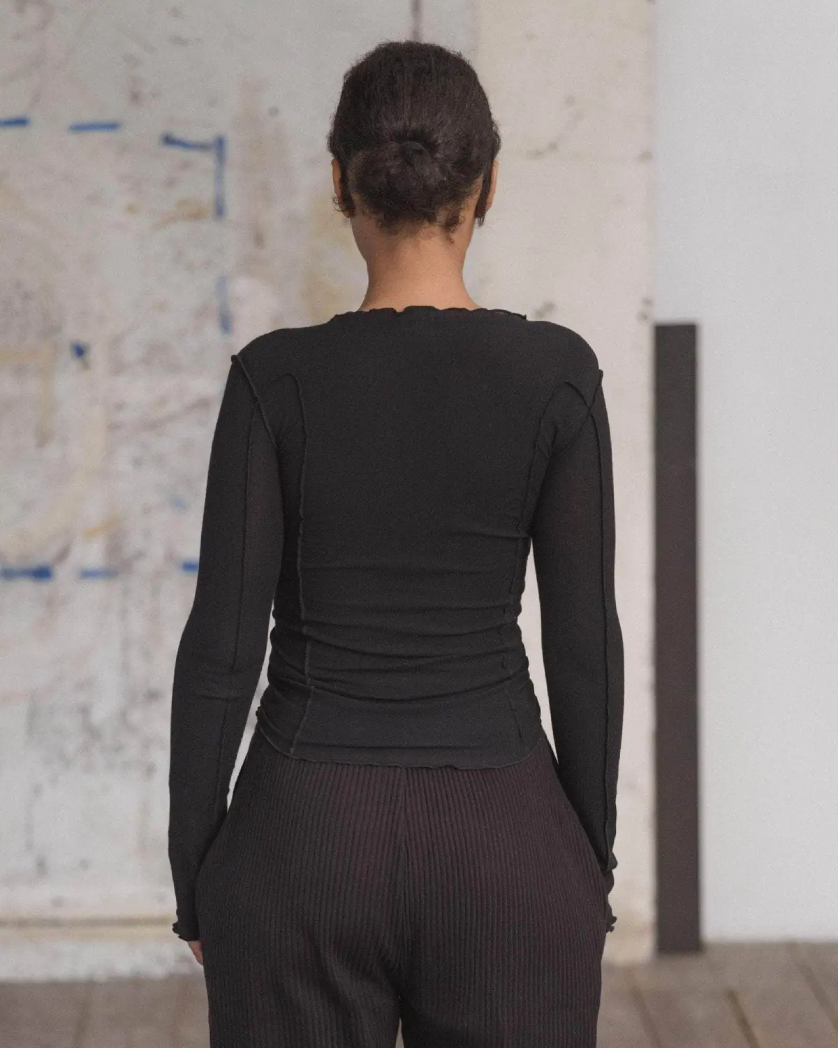 Baserange Omato Long Sleeve Black back view on model