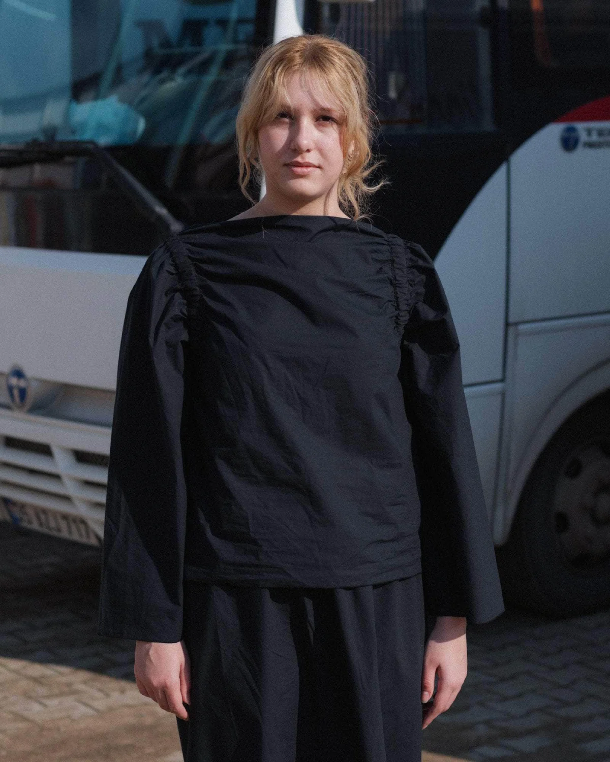 Baserange Simmon Top Black front view on model