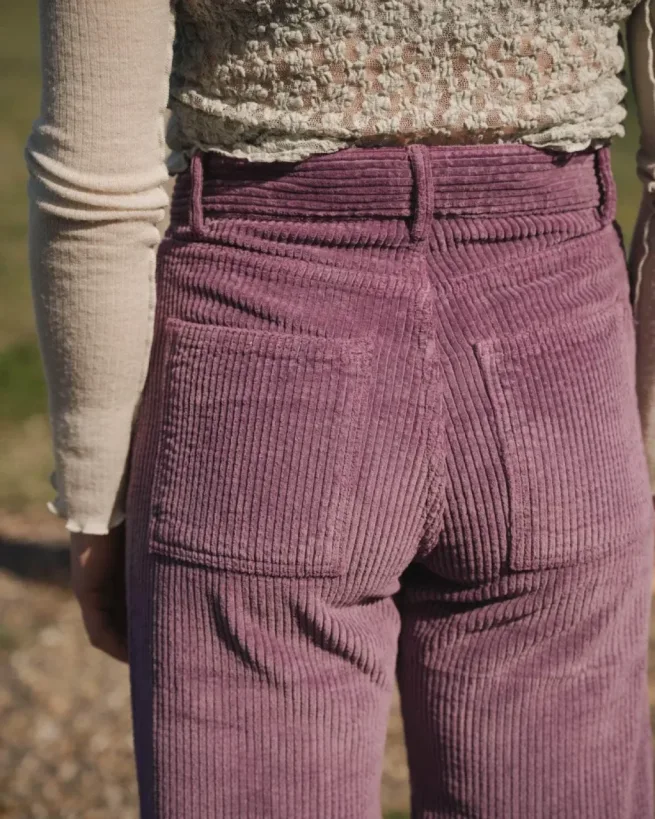 Baserange Tajo Wide Pants Cue Purple back view detail on model