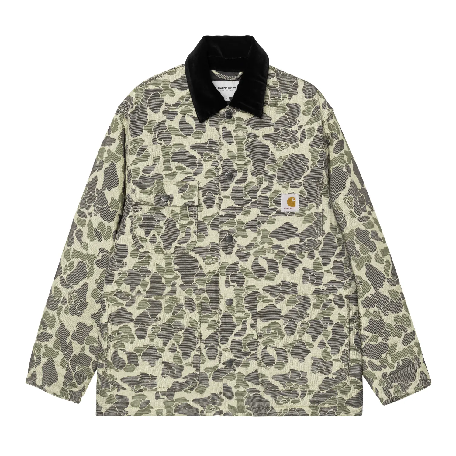 Carhartt WIP Tapestry Chore Coat Camo Duck Jacquard Green front view in a white background