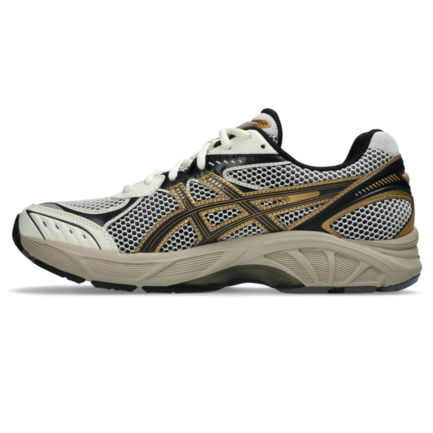 Asics GT-2160 Cream/Pure Gold side view in a white background