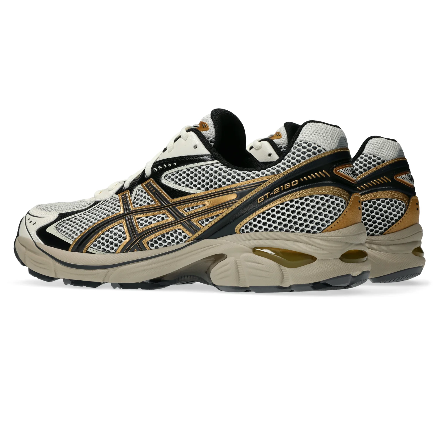 Asics GT-2160 Cream/Pure Gold side view in a white background
