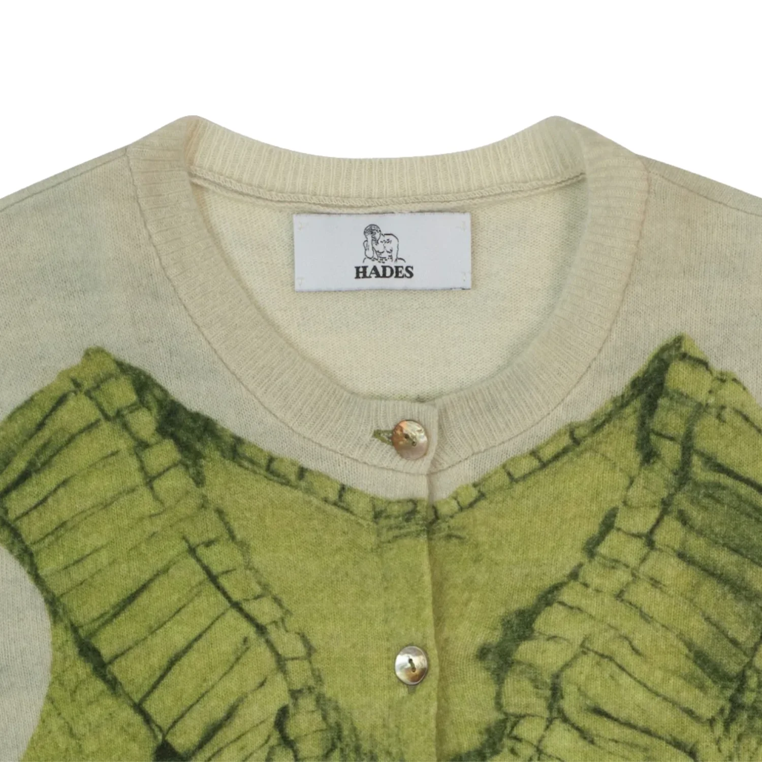 Hades Wool Bodice Cardigan front view detail in a white background