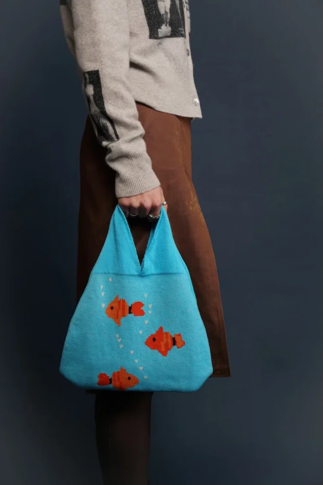 Hades Wool Fishbowl Bag front view on model