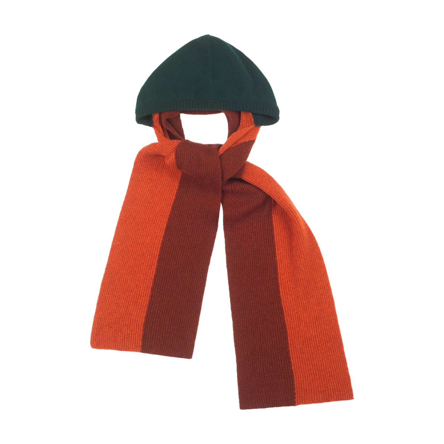 Hades Wool Hooded Scarf Forest Green front view in a white background