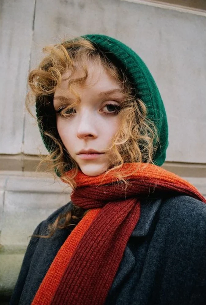 Hades Wool Hooded Scarf Forest Green on model